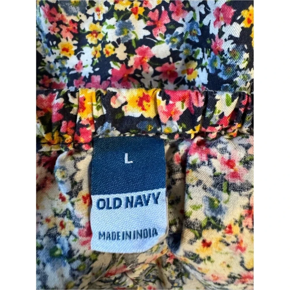 Old Navy Floral Peasant Blouse Top Large Cottage Prairie Bohemian Puff Sleeves